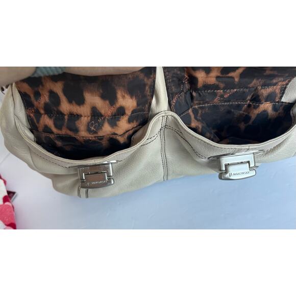 B. Makowsky Cream Off White Pebble Leather Brown Stitching Hobo XL Shoulder Bag - Picture 14 of 14